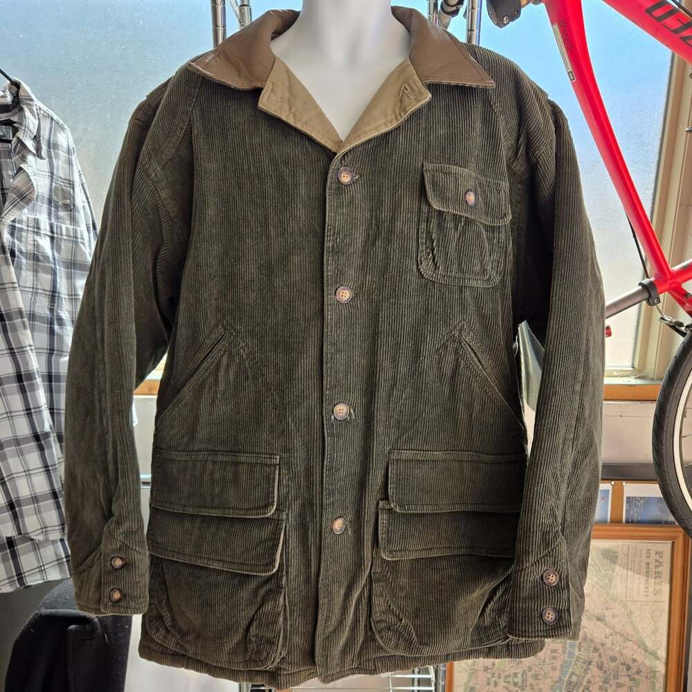 Sutter & Grant Corduroy Jacket Size L Green Leather Collar